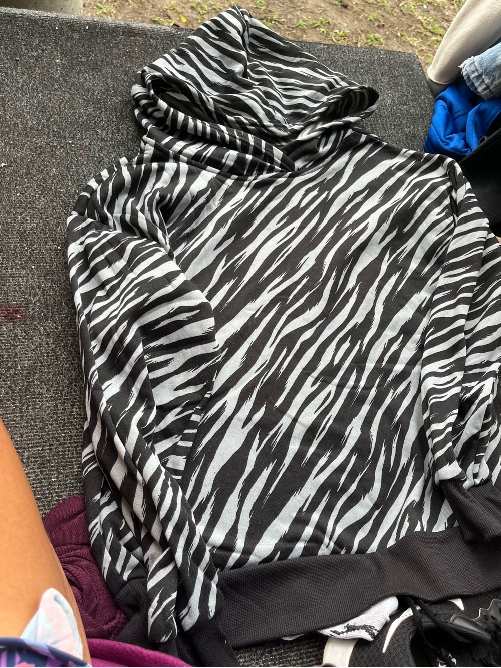 just be Black and White Zebra-Print Utility Hoodie Jacket